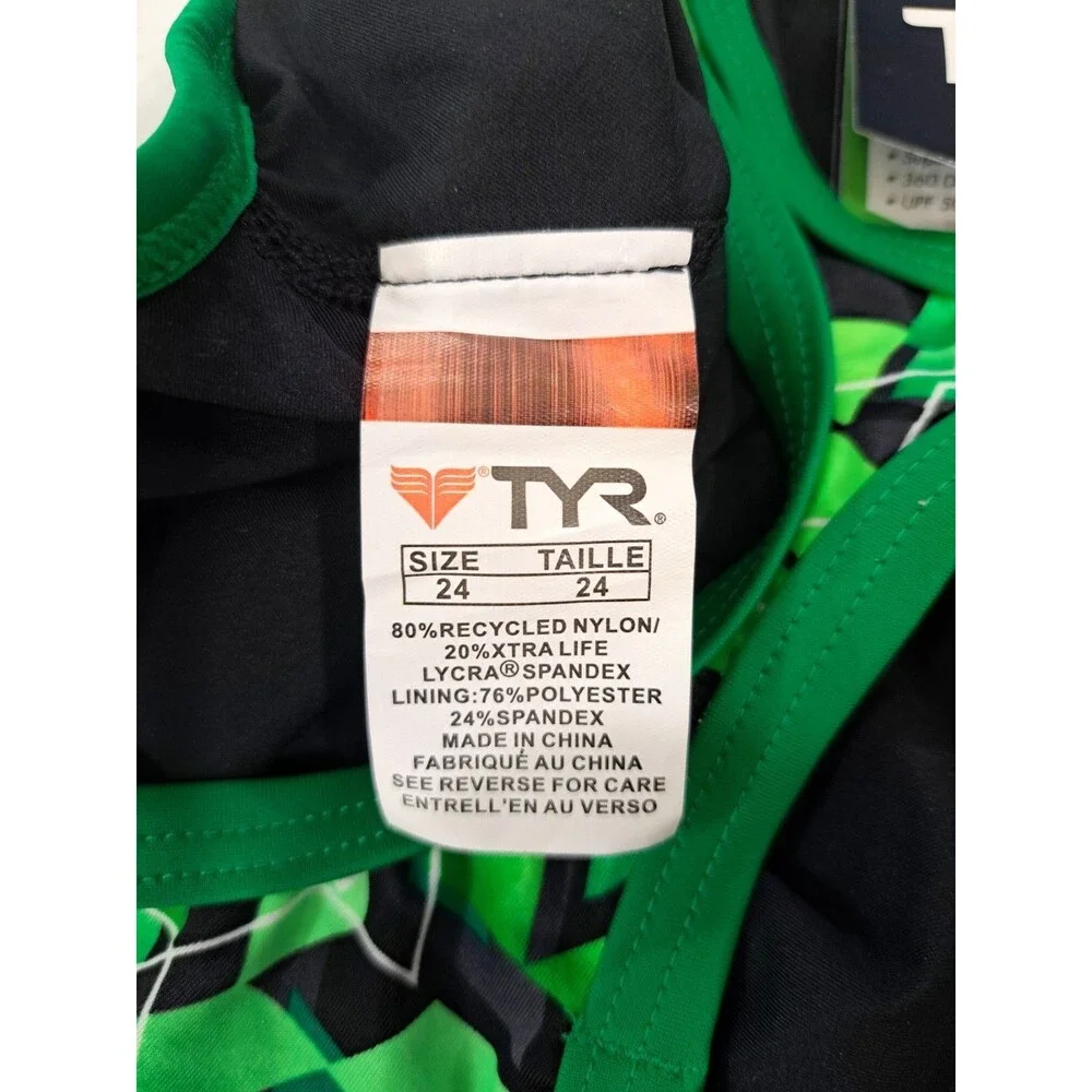 TYR Labrynth DiamondFit One Piece Swimsuit Keyhole Racerback Green Size 24 (7/8)